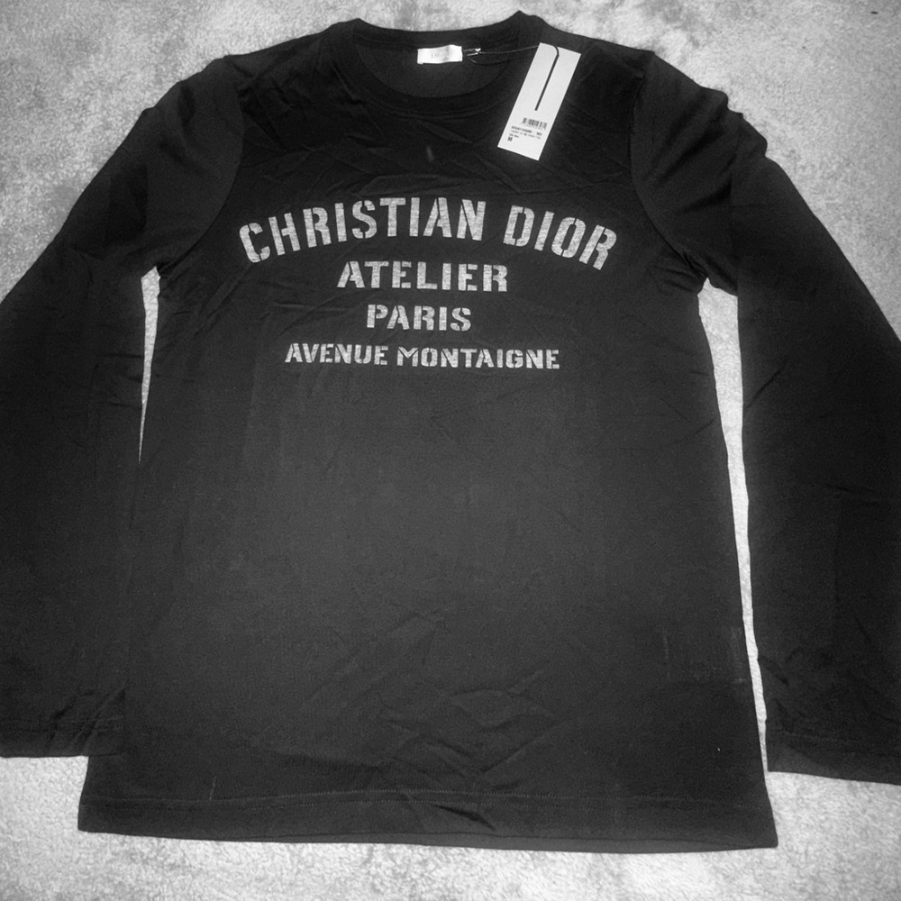 Dior Black Long Sleeve Tee with Graphic Print